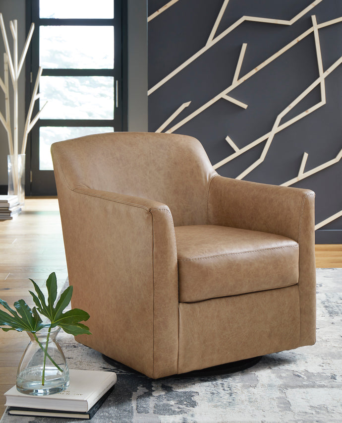Ashley Bradney Tan Leather Match Accent Chair W/Swivel Base - Item #4514