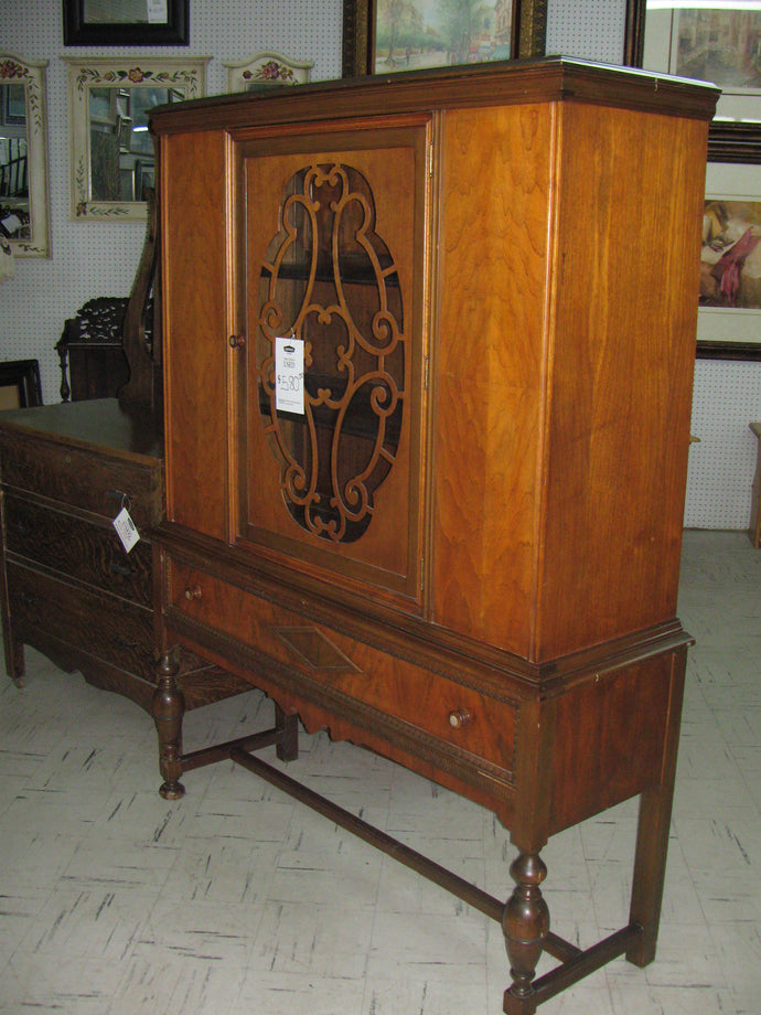 Antique Wood Cabinet w/ Glass Doors - Item #UC9015-1