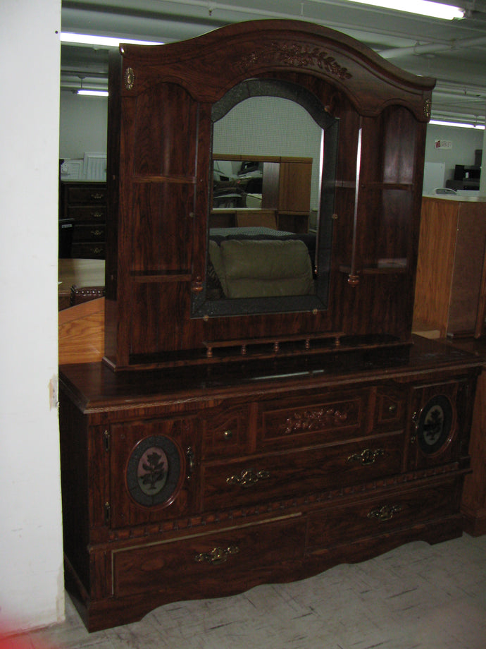 Medium Brown Dresser, Mirror, Armoire, 2 Night Table & 60