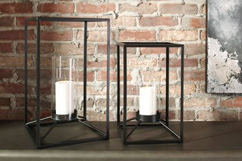 Ashley Black Metal Finish Candle Holder Lantern Set, Indoor/Outdoor - Item #12744-MidwestOnMain